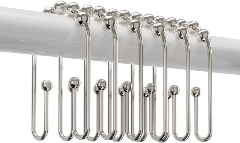 Resze U Shaped Shower Curtain Hooks Rings,12 Pcs Durable Rust Resistant Metal Shower Hooks, Double Glide Smoothly Anti-Drop Shower Rings for Shower Curtain Rod,Chrome - Image 1